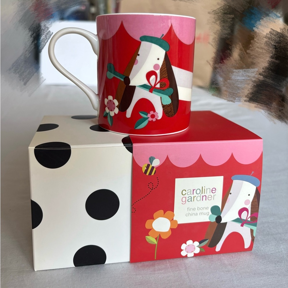 Caroline Gardner London Red Dachshund Dog Mug Cup Fine Bone China Muchly Lovely